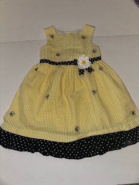 COUNTING DAISIES Girl's Seersucker Yellow & Black Tie Back Dress - Size 4T